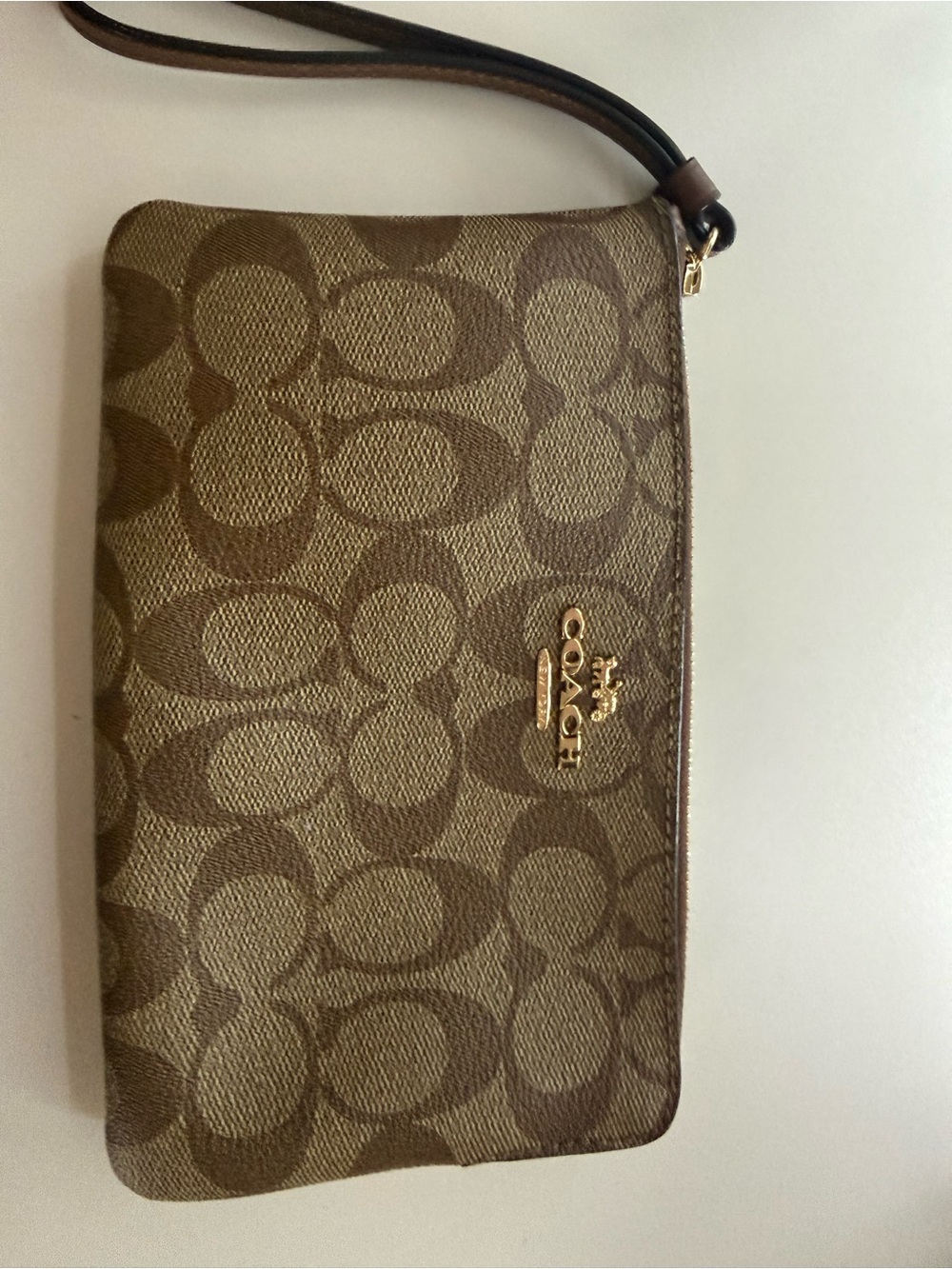 Coach Signature Canvas Wristlet in Brown with Gold Hardware